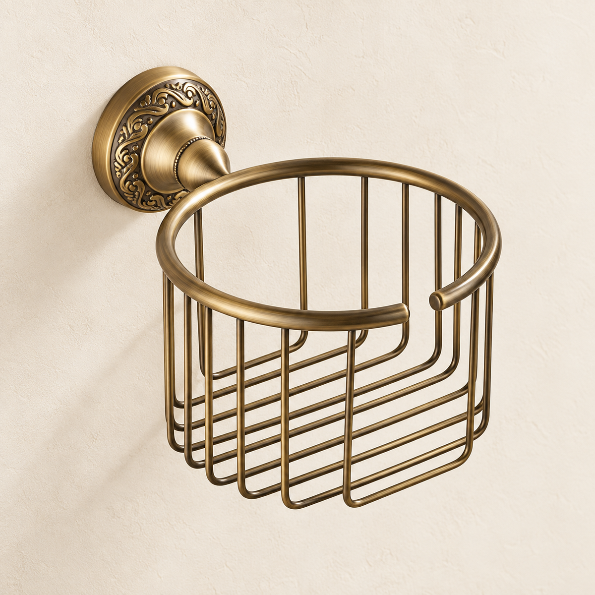 Panier mural rond Héritage — bronze antique sur fond beige