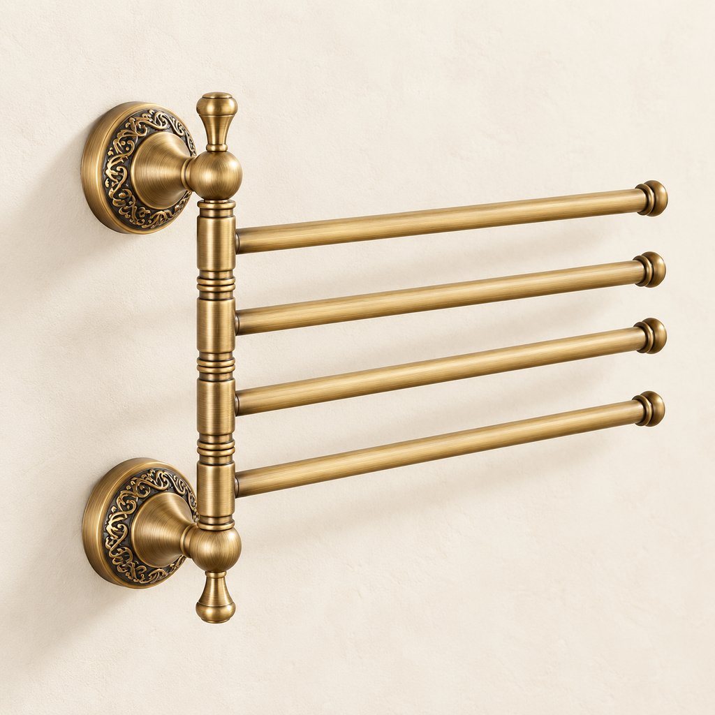 Porte-serviettes à quatre bras Héritage — bronze antique sur fond beige