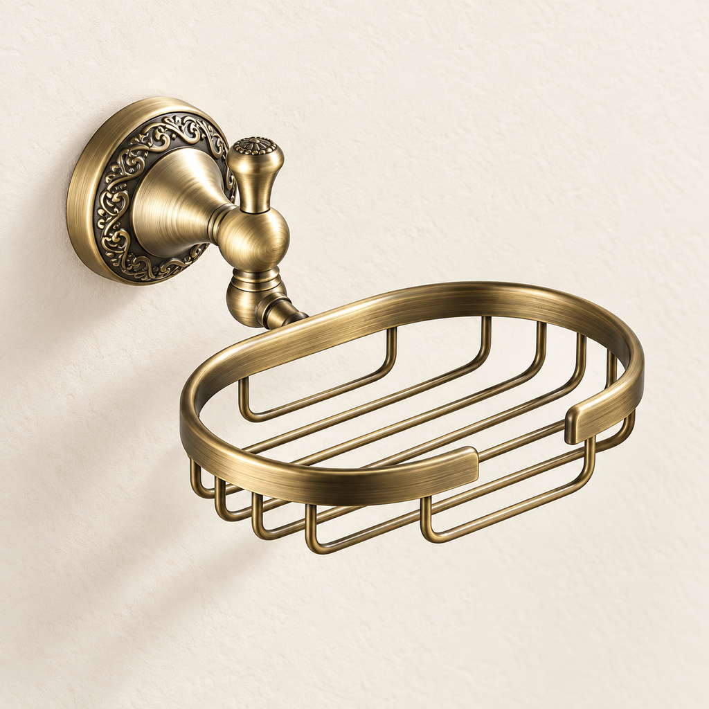 Porte-savon panier Héritage — bronze antique sur fond beige