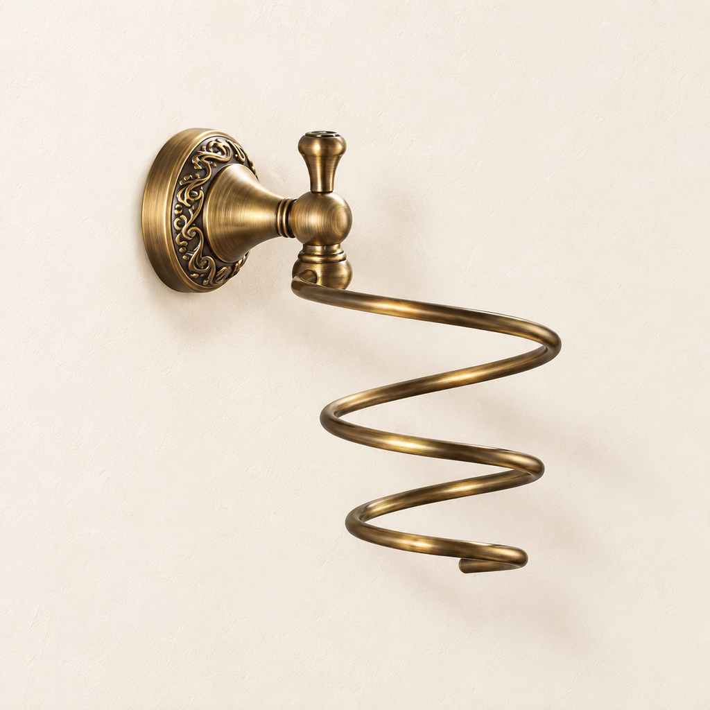 Support sèche-cheveux Héritage — bronze antique sur fond beige