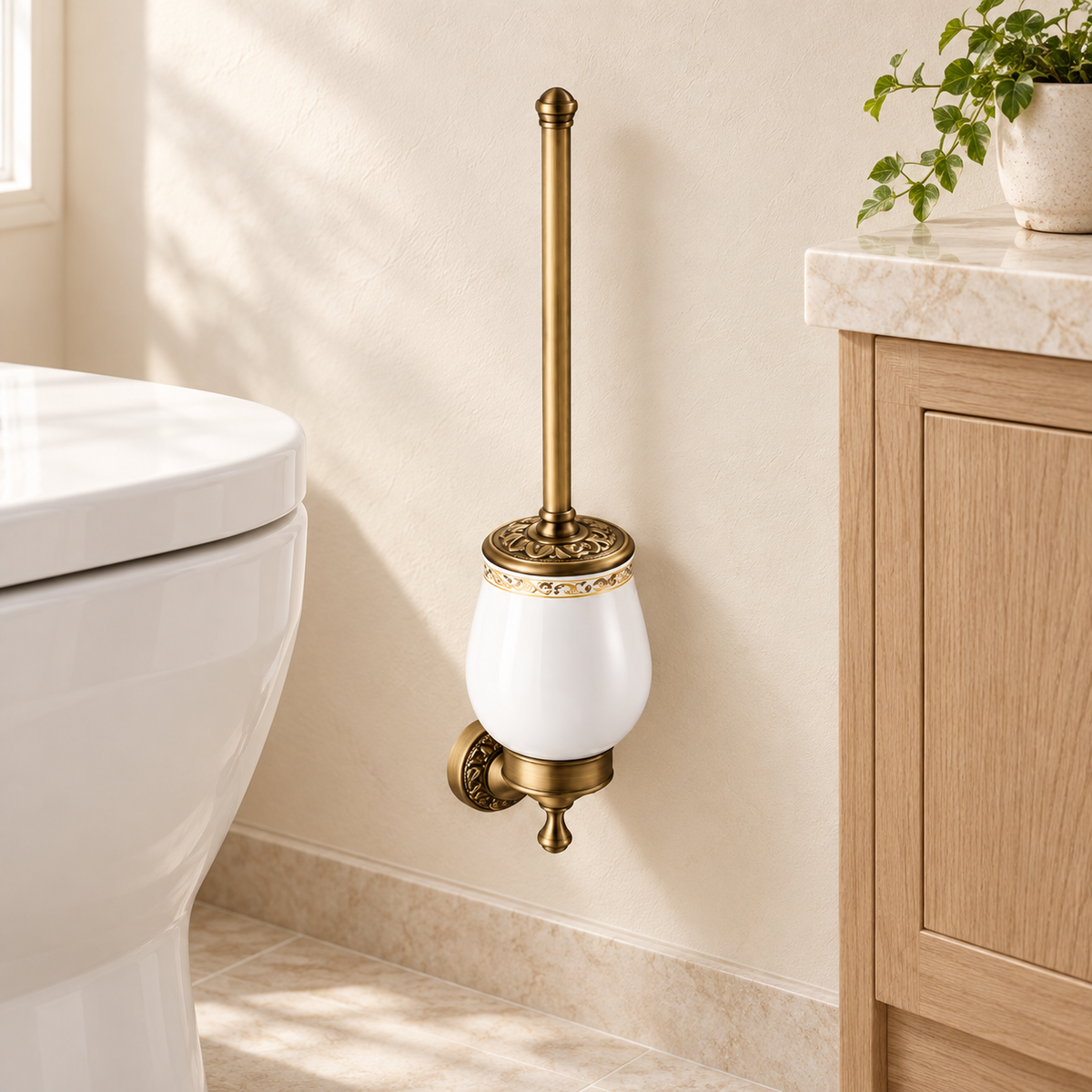 Porte-brosse WC Héritage — vue 2, décor beige