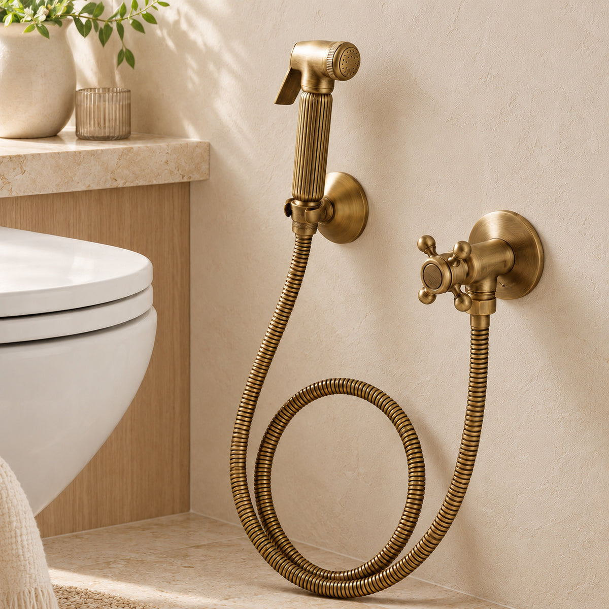 Douchette Cannelée et éléments du kit complet dans le décor beige Brasselle