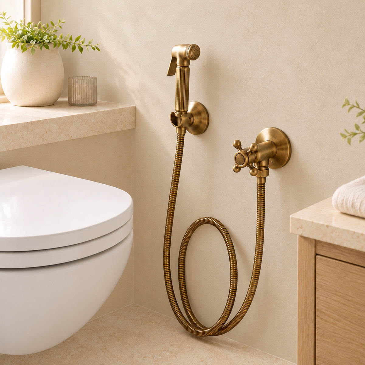 Douchette Cannelée et éléments du kit complet dans le décor beige Brasselle