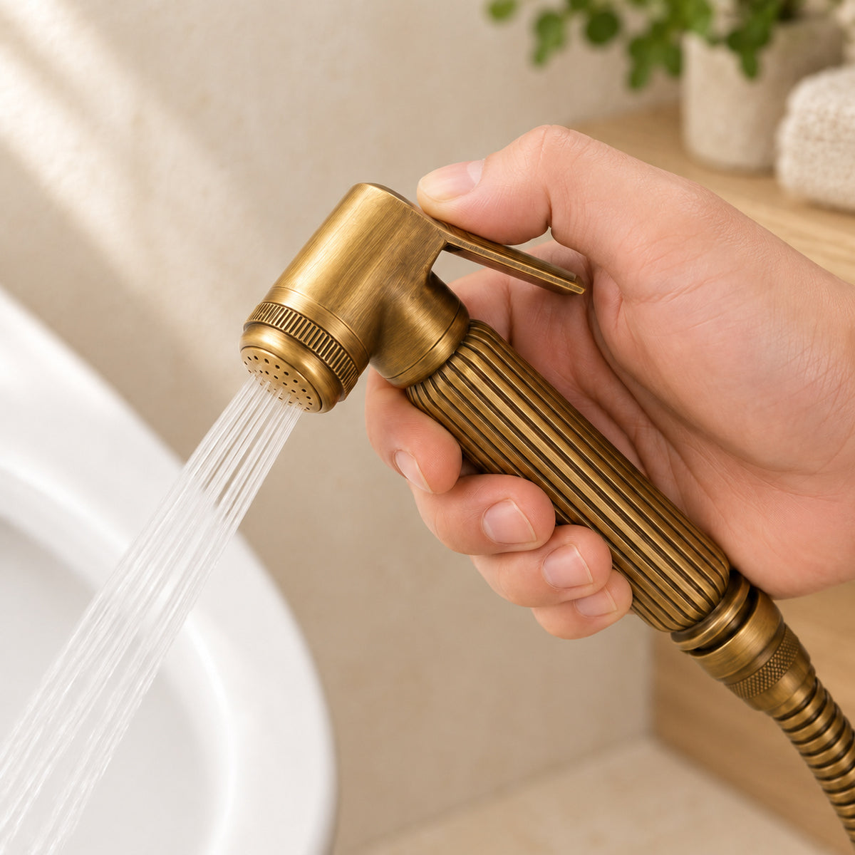 Douchette Cannelée et éléments du kit complet dans le décor beige Brasselle