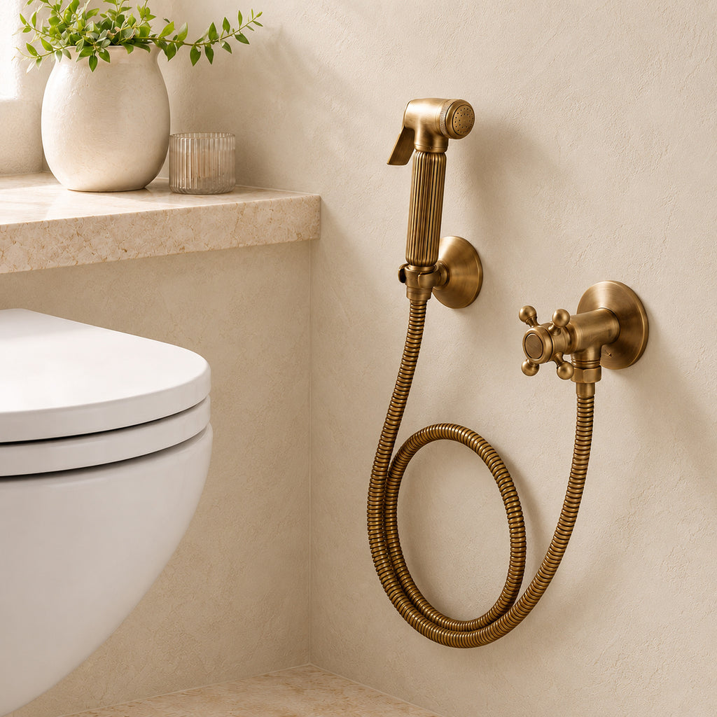 Douchette Cannelée et éléments du kit complet dans le décor beige Brasselle