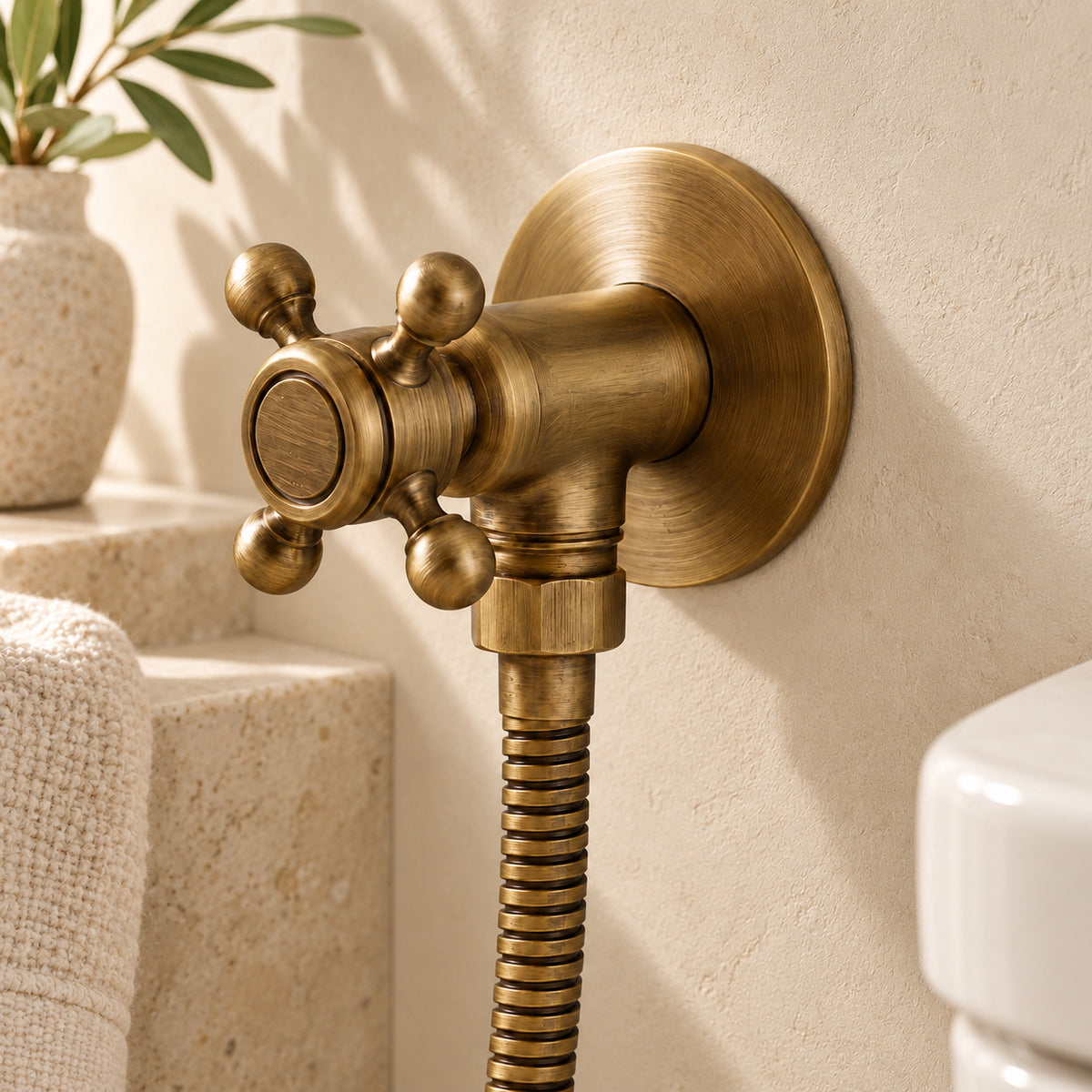 Douchette Cannelée et éléments du kit complet dans le décor beige Brasselle