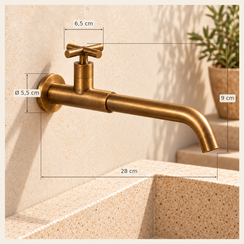 Dimensions — Le robinet de jardin Courbe — finition antique