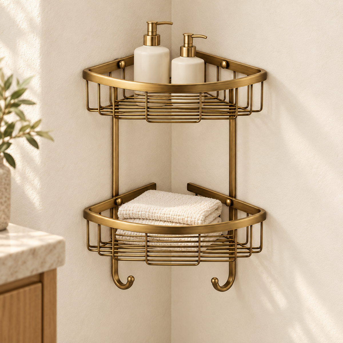 Étagère d’angle double Héritage — vue 2, décor beige