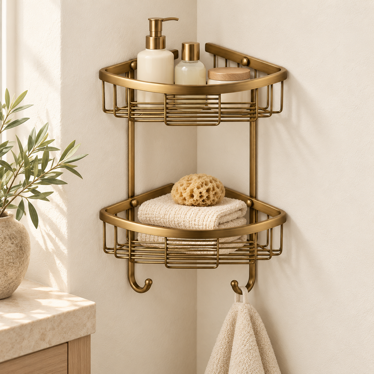 Étagère d’angle double Héritage — vue 8, décor beige