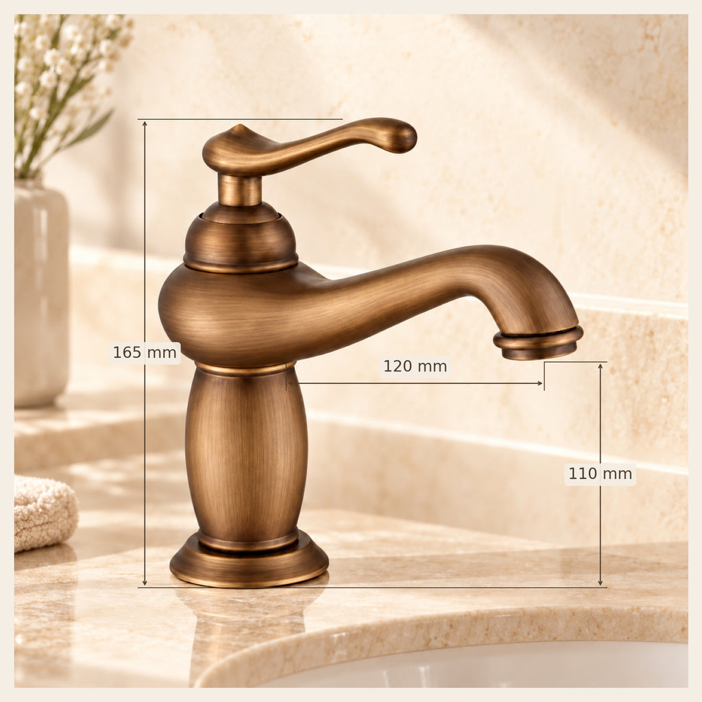 Dimensions — Le mitigeur de lavabo Galbe — laiton antique