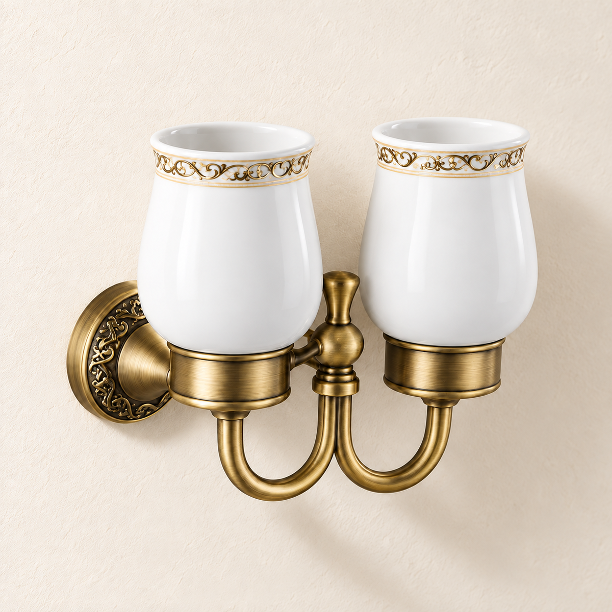 Porte-gobelets double Héritage — vue 3, décor beige