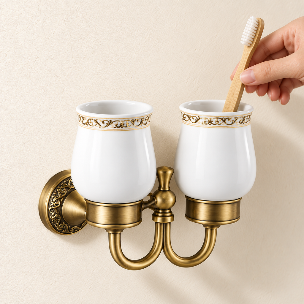 Porte-gobelets double Héritage — vue 5, décor beige