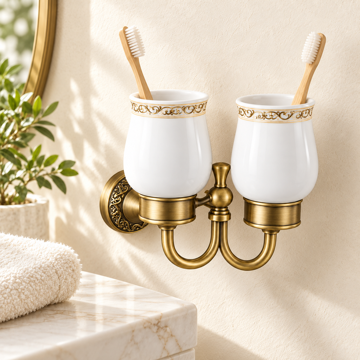 Porte-gobelets double Héritage — vue 8, décor beige