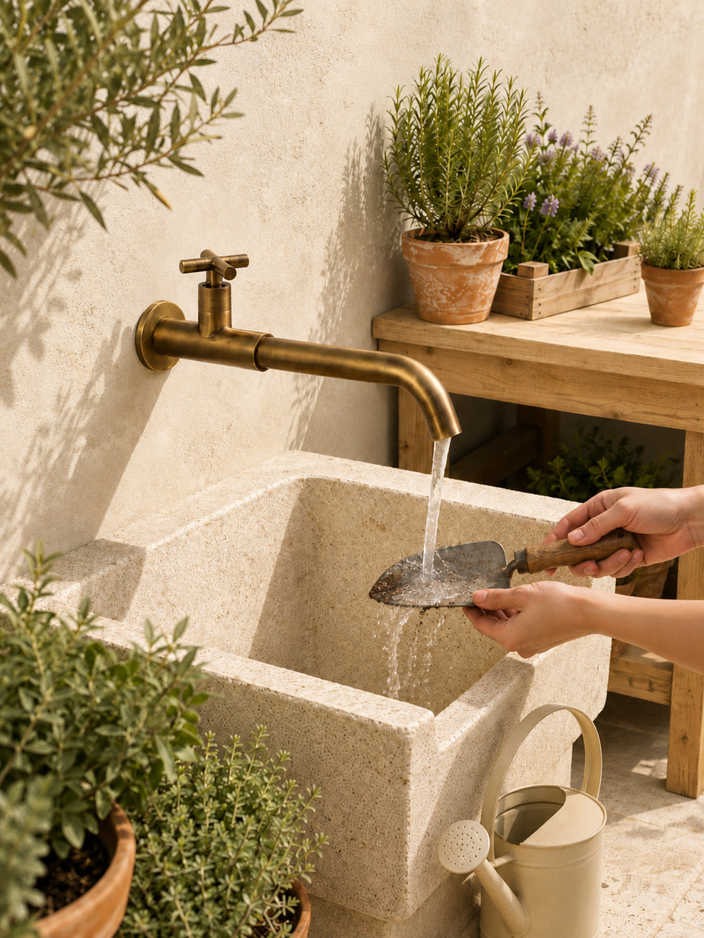 Robinet Courbe en utilisation au jardin