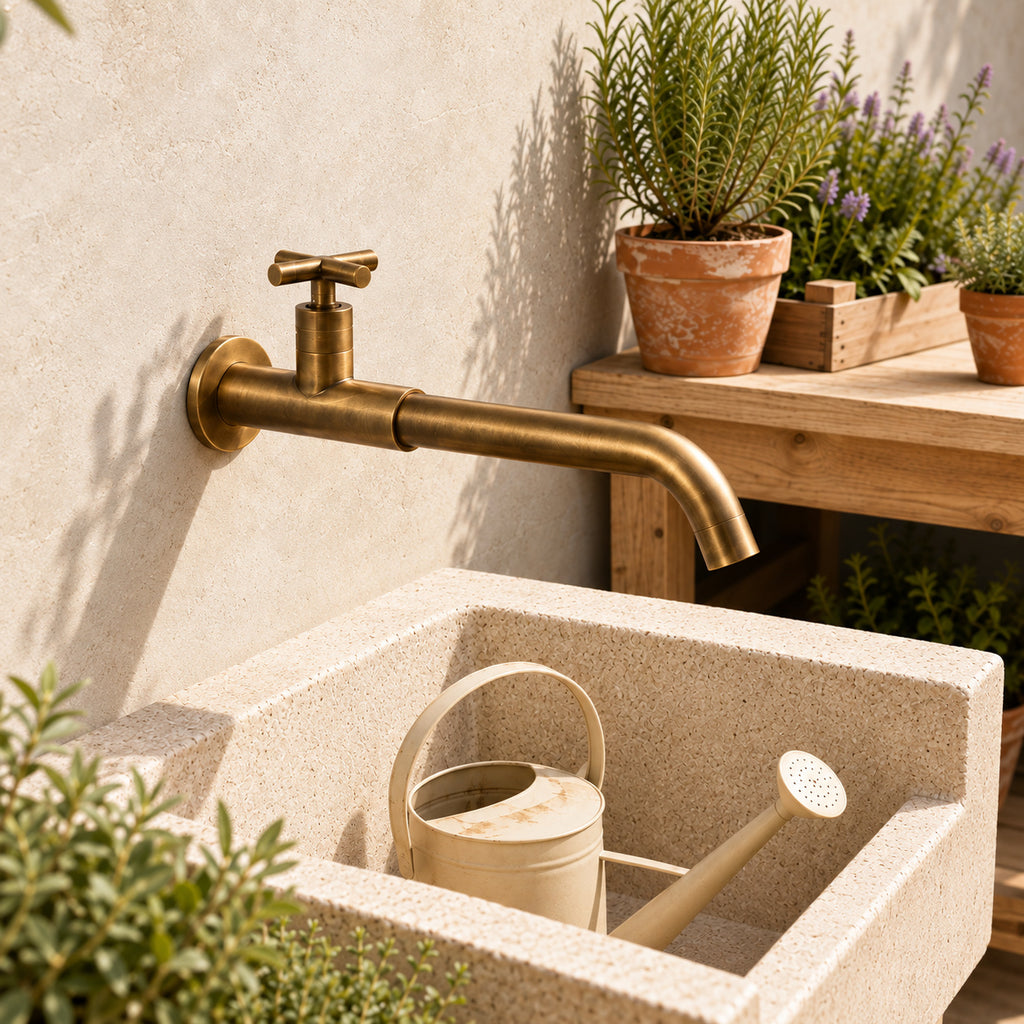Robinet Courbe, ambiance de jardin beige