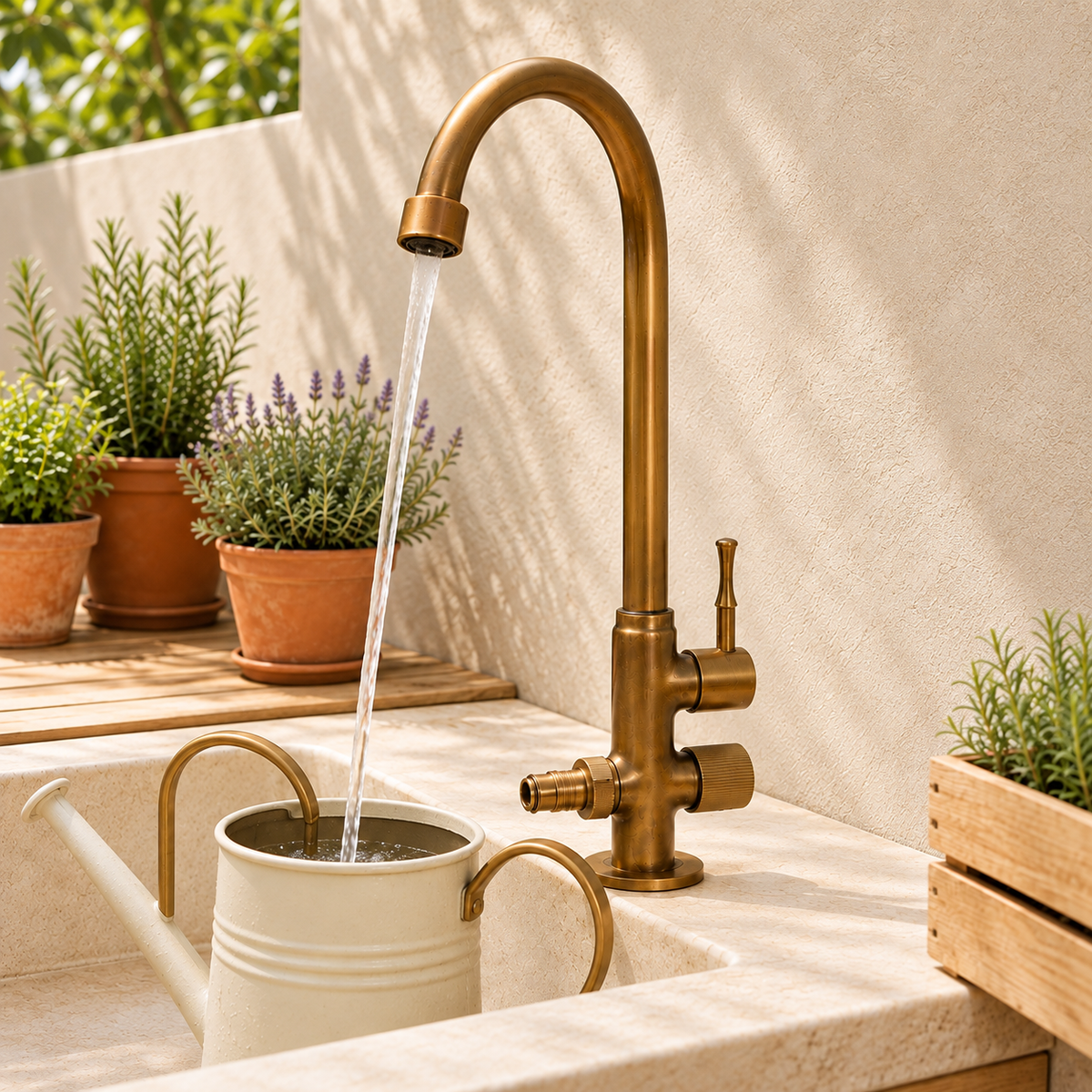 Robinet de jardin double sortie, finition antique — vue 3