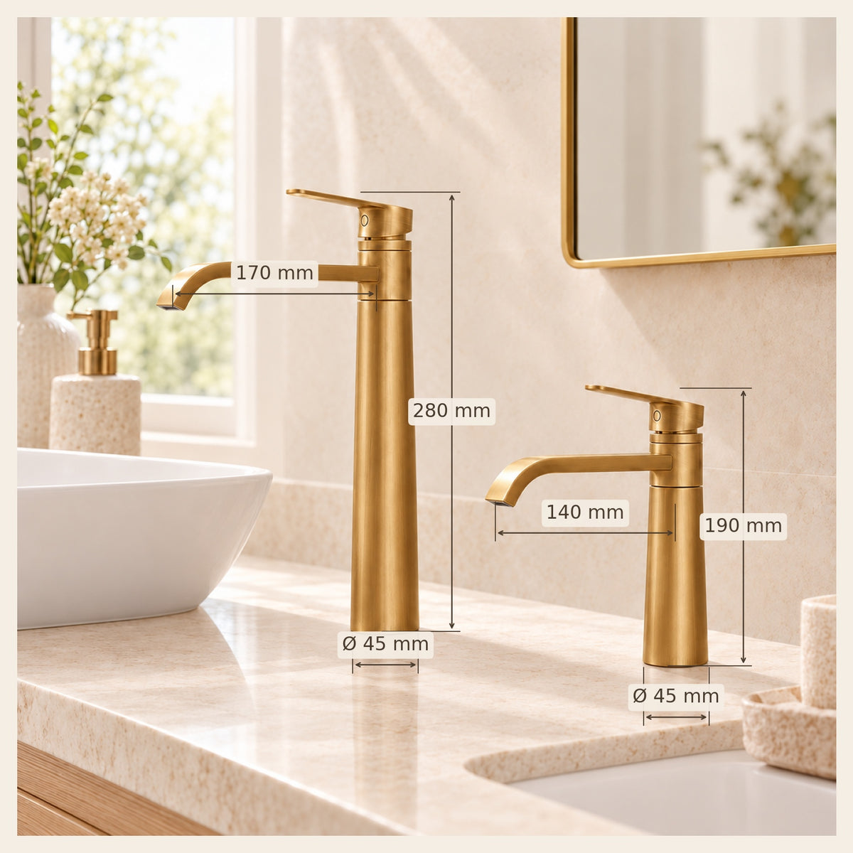 Dimensions — Le mitigeur de lavabo Ligne — laiton antique