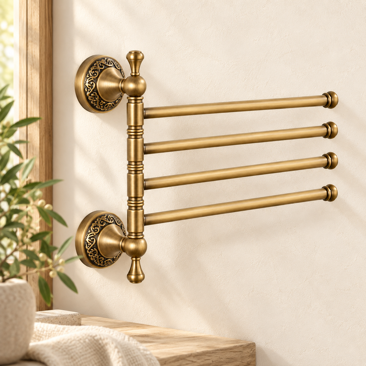 Porte-serviettes Héritage à quatre bras — vue 3, décor beige